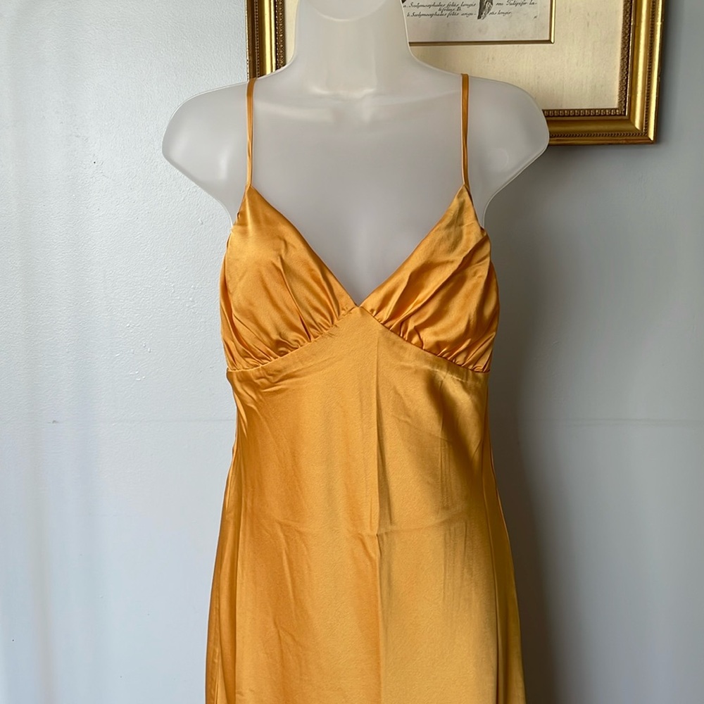 Abercrombie & Fitch Golden Yellow Satin Midi Slip Dress